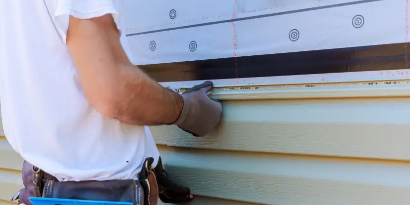 A professional siding installer at work