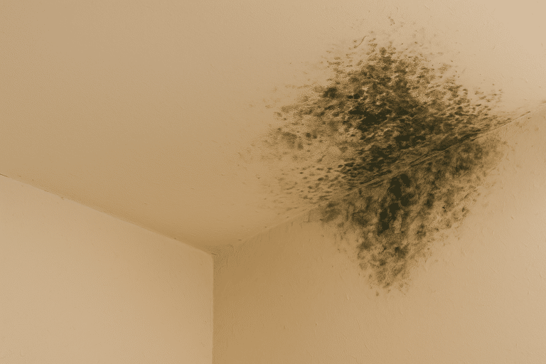 mold on ceiling due to leak in the roof
