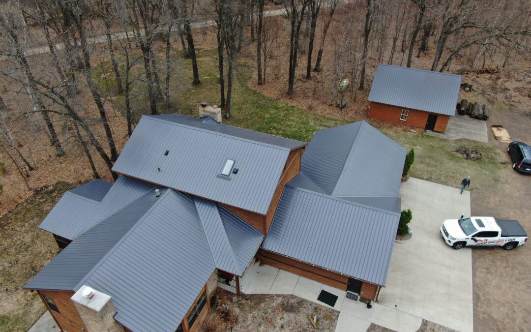 Ascension Roofing & Siding - completed standing seam metal roof, aerial view